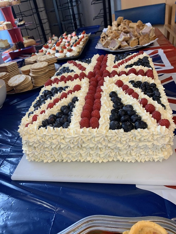 union jack coronation cake at care home